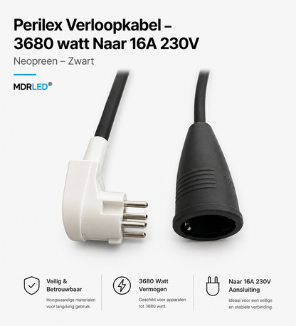 Perilex Verloopstekker Zwart 0,5m | 16A 230V Contra | MDRLED®