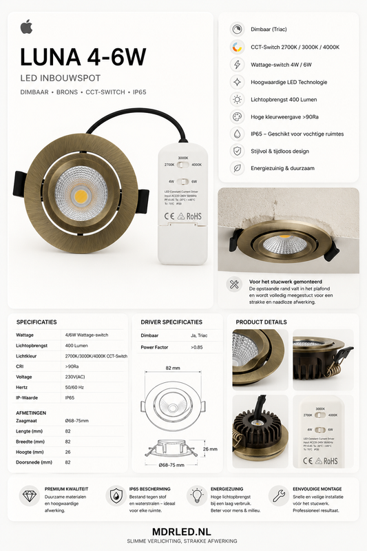 LED inbouwspot Luna | 4-6W | CCT | IP65 | Brons