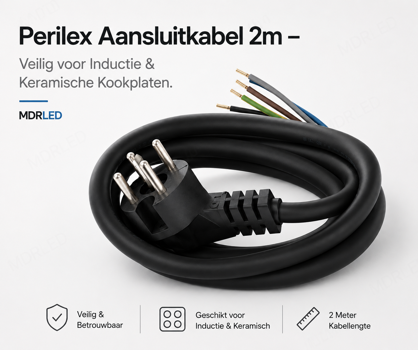 Perilex aansluitkabel  5 ader EXTRA DIK  HITTE BESTENDIG  KEMA KEUR   5x2.5mm 2 meter MDRLED®