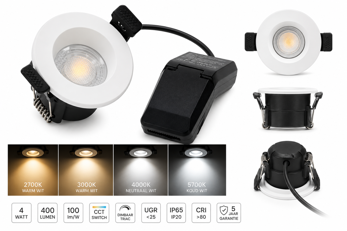LED Inbouwspot Mimi 4W  MDRLED®  Wit  Dimbaar IP65  CCT-schakelaar Actie