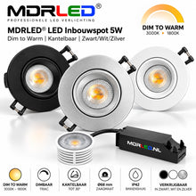 MDRLED® LED Inbouwspot 5W | Dim to Warm | Kantelbaar | Zwart/Wit/Zilver