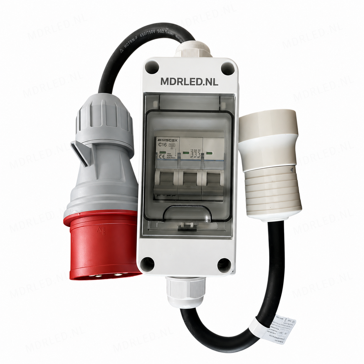 16A CEE naar Perilex Verloopkabel – Met 16A Automaat – IP44 Kast