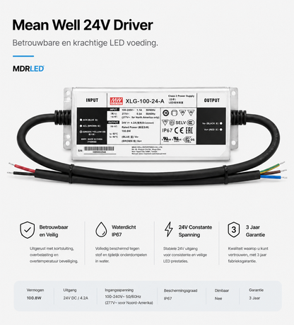 Mean Well 24V Driver 100W – IP67 – XLG-100-24-A LED Voeding