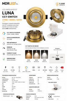 LED INBOUWSPOT  MDRLED®  5W/7W  CCT-SWITCH  Messing