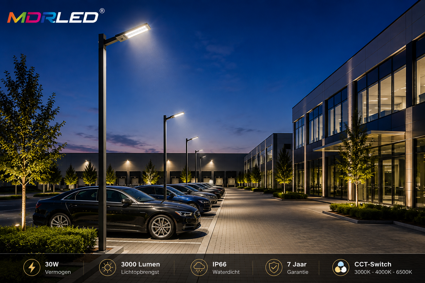 MDRLED LED Straatlamp met Daglichtsensor CCT-Switch IP66 | 30W-150W
