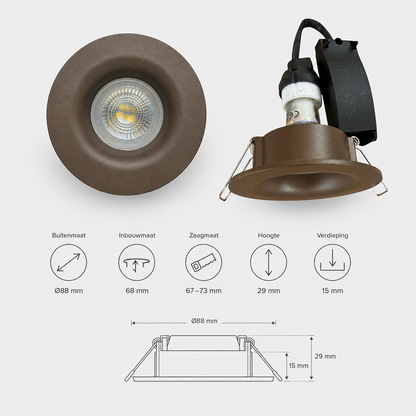 Verdiepte Inbouwspot Mat Donkerbrons Ø88 mm – GU10 Anti-Verblindend