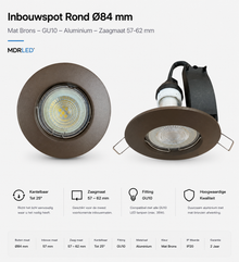 Inbouwspot Rond Ø84 mm – Mat Brons – GU10 – Aluminium – Zaagmaat 57-62 mm