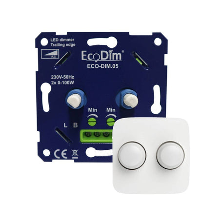 ECODIM ED-10003 DUO-DIMMERTASTE WEISS DUO FÜR BUSCH-JAEGER REFLEX SI INKL. ZENTRALPLATTE UND RAHMEN MDRLED®