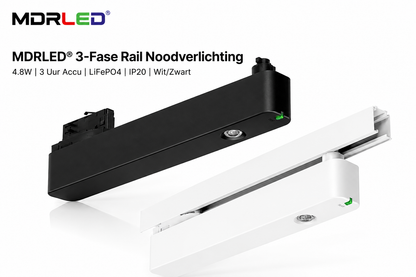 MDRLED® 3-Fase Rail Noodverlichting 4.8W | 3 Uur Accu | LiFePO4 | IP20 | Wit/Zwart