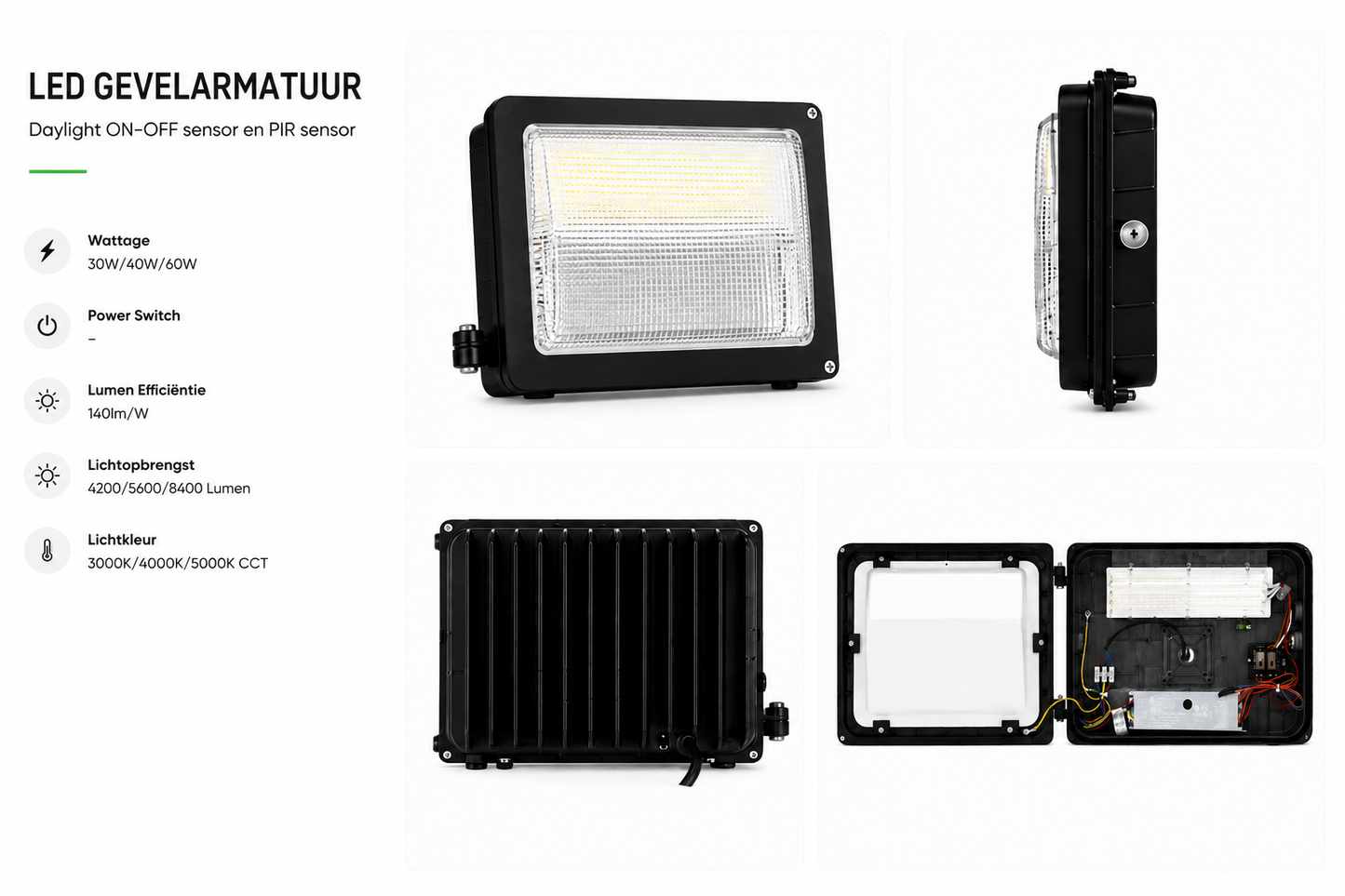 LED Gevelarmatuur 30W-60W CCT Sensor IP65 | 0-10V Dimbaar | MDRLED®