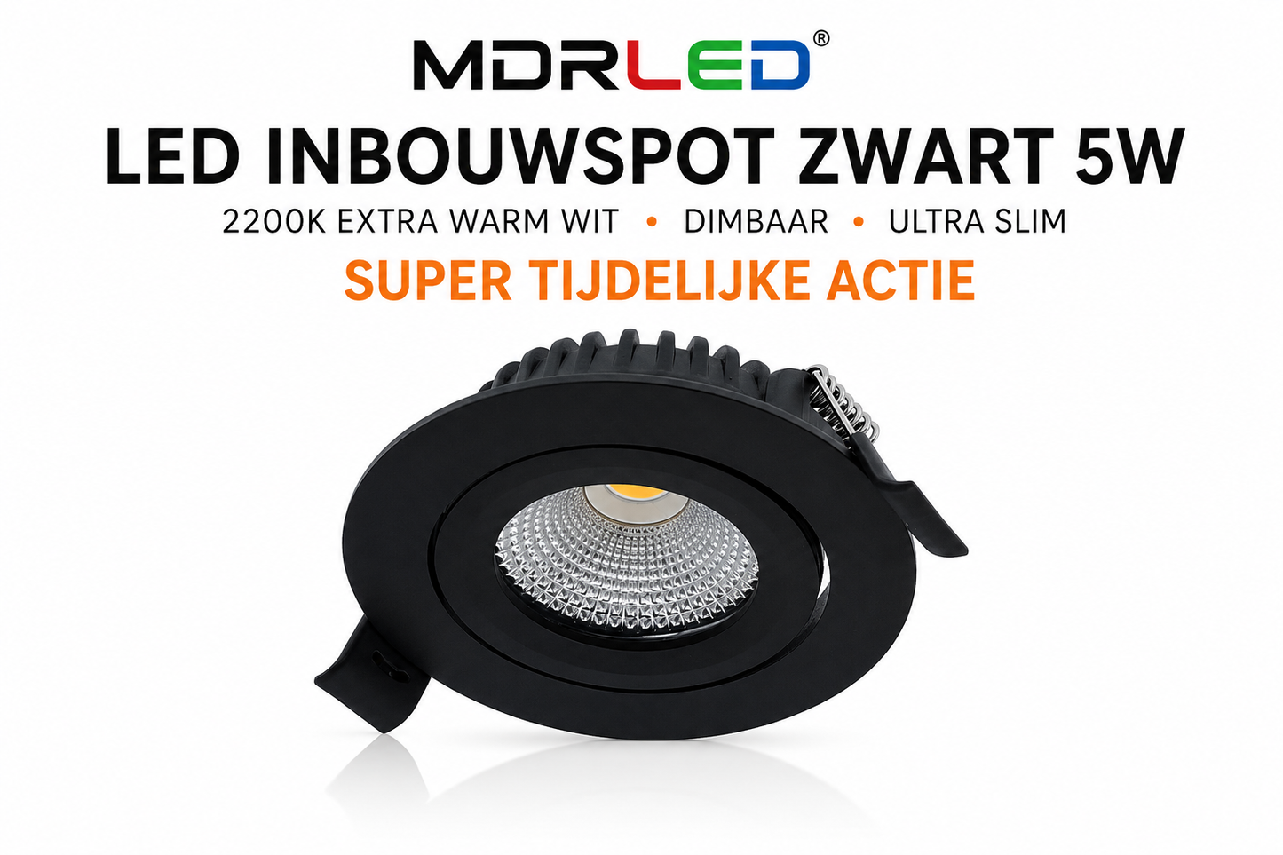 MDRLED® LED Inbouwspot 5W 2200K Extra Warm Wit Dimbaar IP42 Zwart Incl. Driver