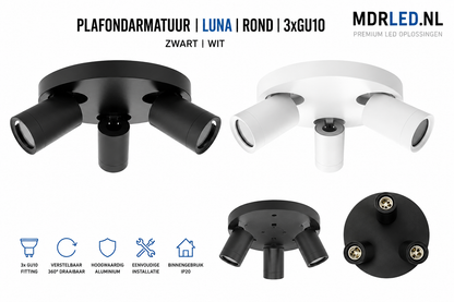 PLAFONDARMATUUR | luna| ROND | 3xGU10 | ZWART