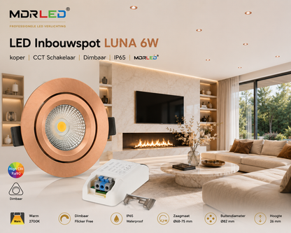 LED Inbouwspot LUNA 6W | Koperbrons | Dimbaar | IP44 | 2700K | MDRLED®