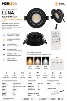 LED INBOUWSPOT  Luna  6W  DIM  ZWART  CCT-SWITCH