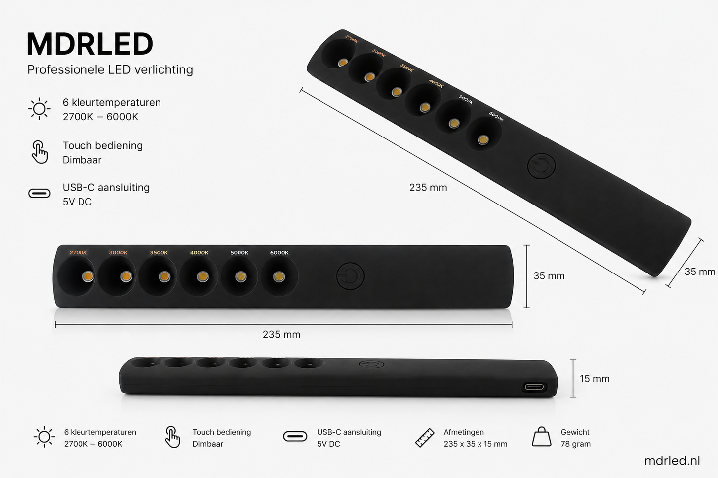 LED CCT Stick Kleurentester | 2700K-6000K | USB-C