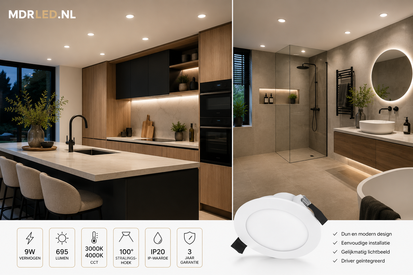 Downlight Ø110 - 9W 4000K van MDRLED® Actie