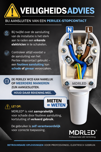 Perilex verloopstekker  zwart lengte 0.5  t/m 10 meter,  naar 16A 230V Contra MDR LED®