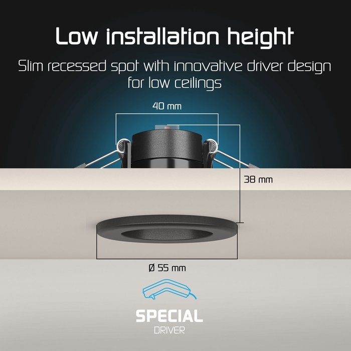 LED Inbouwspot Mimi 4W | MDRLED® | Zwart | Dimbaar | IP65 | CCT-schakelaar