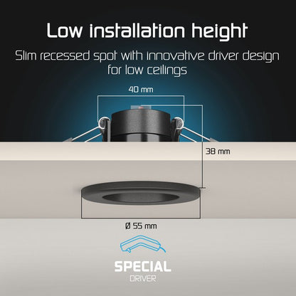 LED Inbouwspot Mimi 4W | MDRLED® | Zwart | Dimbaar | IP65 | CCT-schakelaar