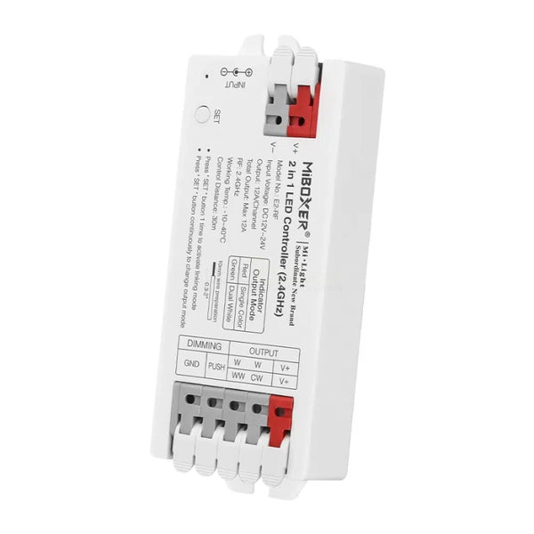 Kontroler LED MiBoxer 2,4 GHz 2 w 1 jednokolorowy podwójny biały 12 24 V sterowanie E2-RF MDRLED®