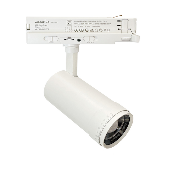 Regulowany reflektor szynowy 3-fazowy 20/25/30 WATT SWITCH CCT-SWITCH WHITE 2700K, 3000K, 4000K MDRLED®