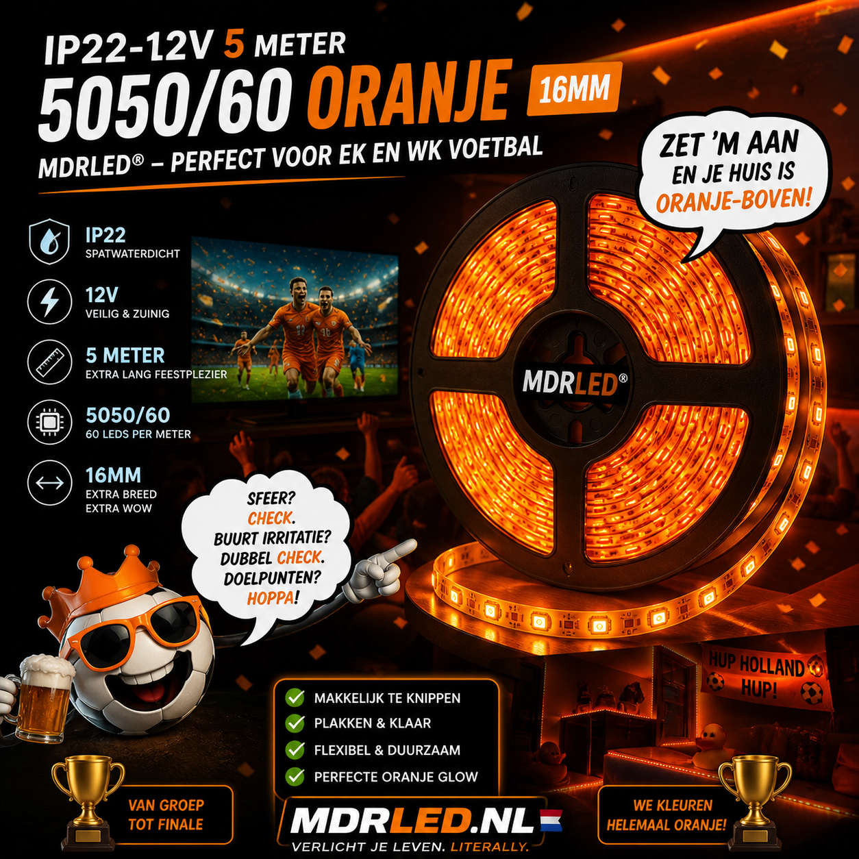 IP22-12V 5 METER 5050/60 ORANGE 16MM MDRLED®
