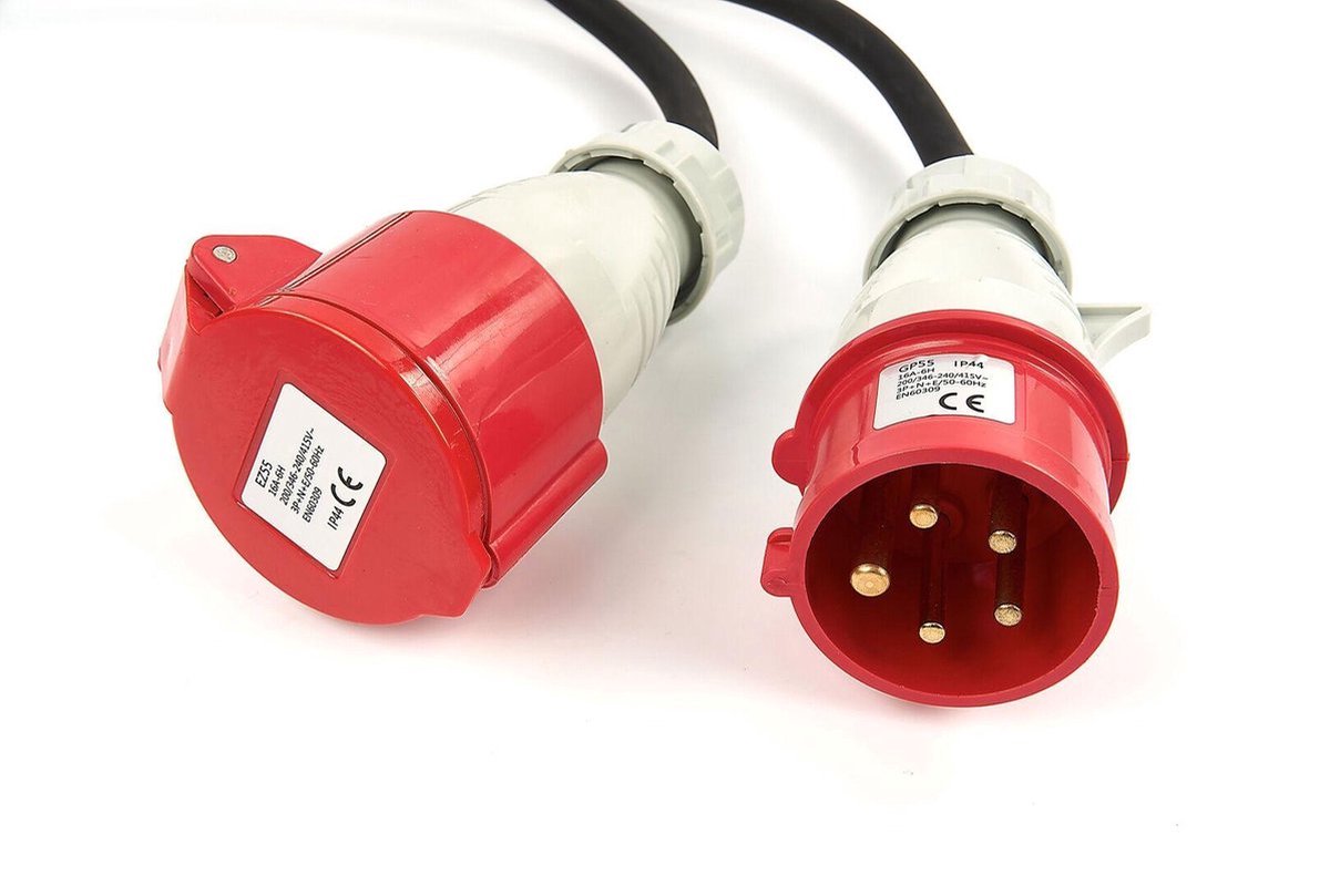 CEE Form 5-polig Krachtstroom Verlengsnoer – 16A, 10m, 5x1,5mm², Neopreen , IP44