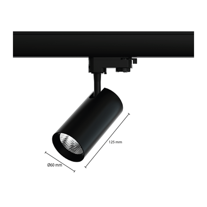 3-PHASEN-SCHIENENSPOT 7W SCHWARZ 3000K. MDRLED® ist nicht auf Lager