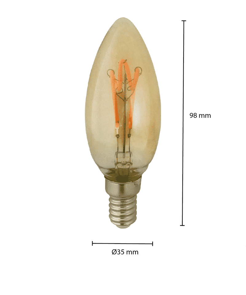 Żarówka LED Filament E14 w kształcie świecy - ściemnialna, bursztynowa, 4 W, 2200 K MDRLED® 