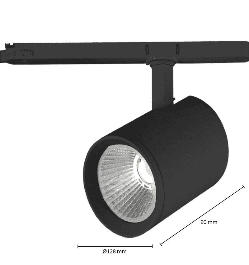 RAILSPOT BLACK 4000K 30W 38° 3 FAZY CRI&gt;9 MDRLED®